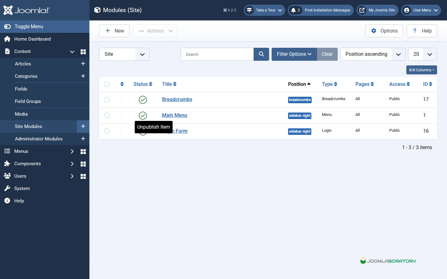 Modules Dashboard List