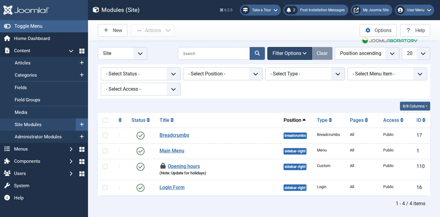 Filter options screenshot