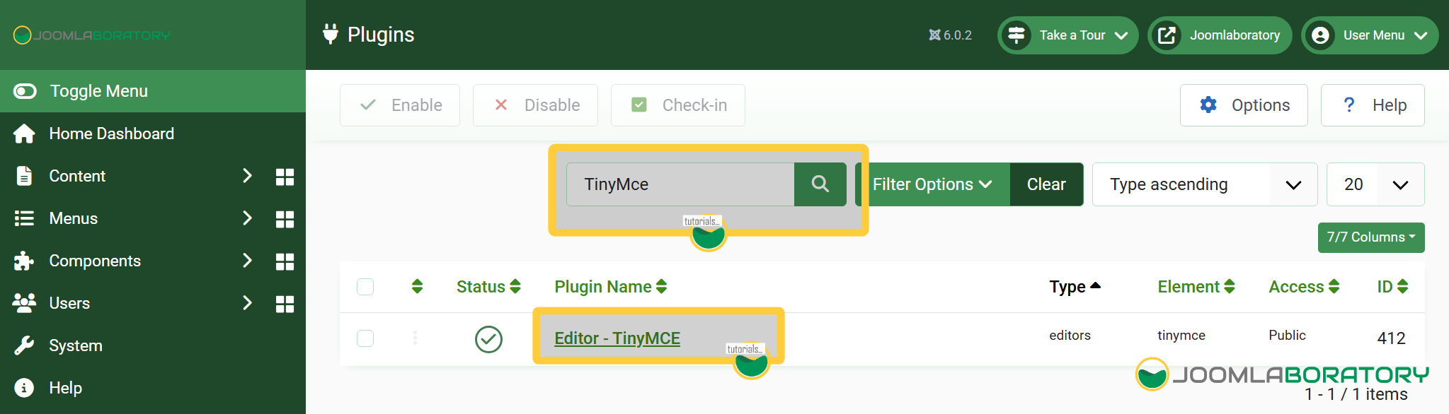 Seach and Find TinyMCE in Plugins